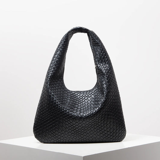 Retro Artificial Woven Leather Shoulder Bag, Women'S Handbag, Large Capacity Tote Bag, Crescent Bag, Zipper Armpit Bag, Daily Commuter Bag (Random Pattern)