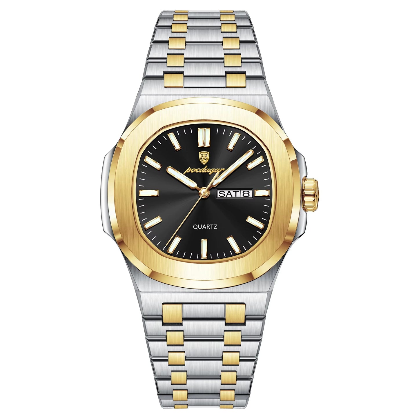 Luxury Military Man Watch Square Waterproof Luminous Date Week Men Watch Stainless Steel Quartz Men'S Watches Reloj+Box