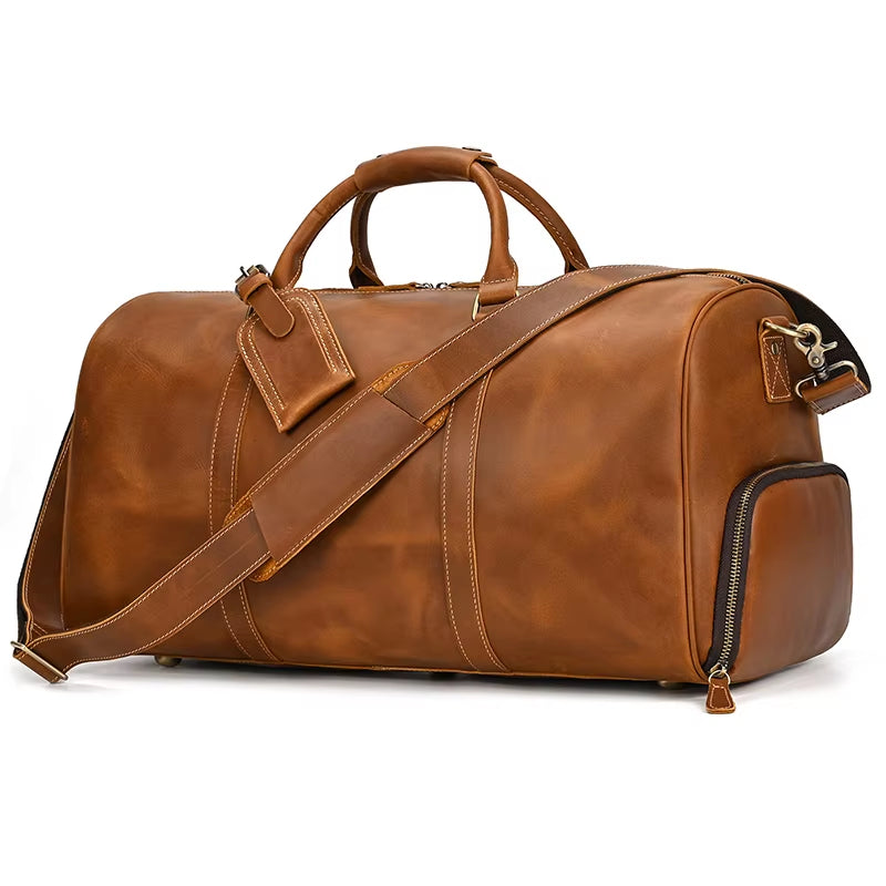 Luxury Genuine Leather Men Women Travel Bag Cow Leather Carry on Luggage Bag Travel Shoulder Bag Male Female Weekend Duffle Bag