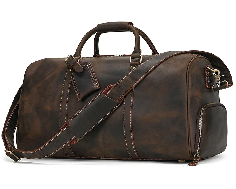 Luxury Genuine Leather Men Women Travel Bag Cow Leather Carry on Luggage Bag Travel Shoulder Bag Male Female Weekend Duffle Bag