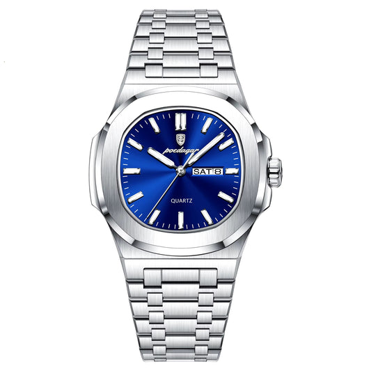 Luxury Military Man Watch Square Waterproof Luminous Date Week Men Watch Stainless Steel Quartz Men'S Watches Reloj+Box