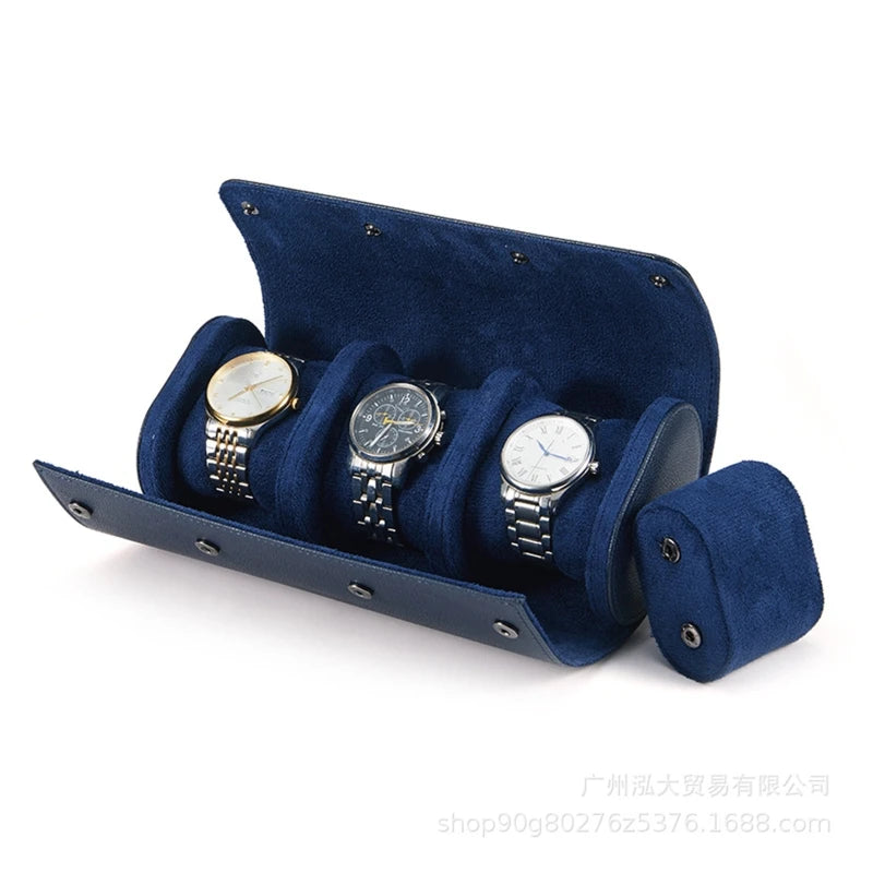 2023 New Blue Portable Watch Box High-Grade Leather Watch Storage Box Dust-Proof and Anti-Fall Multi-Function Watch