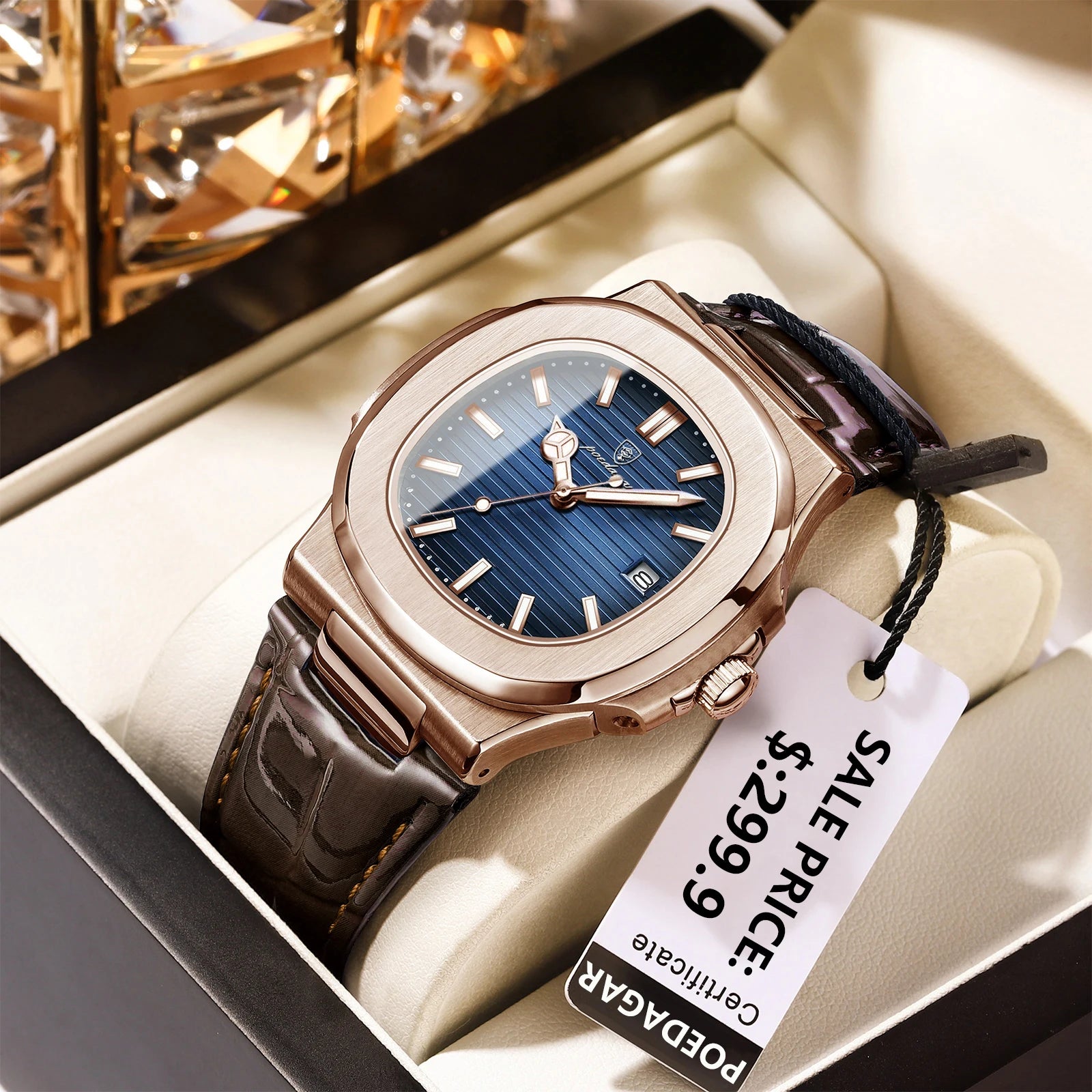 Top Luxury Square Man Watch Date Waterproof Luminous Quartz Men Watches High Quality Fashion Sports Leather Men'S Watch
