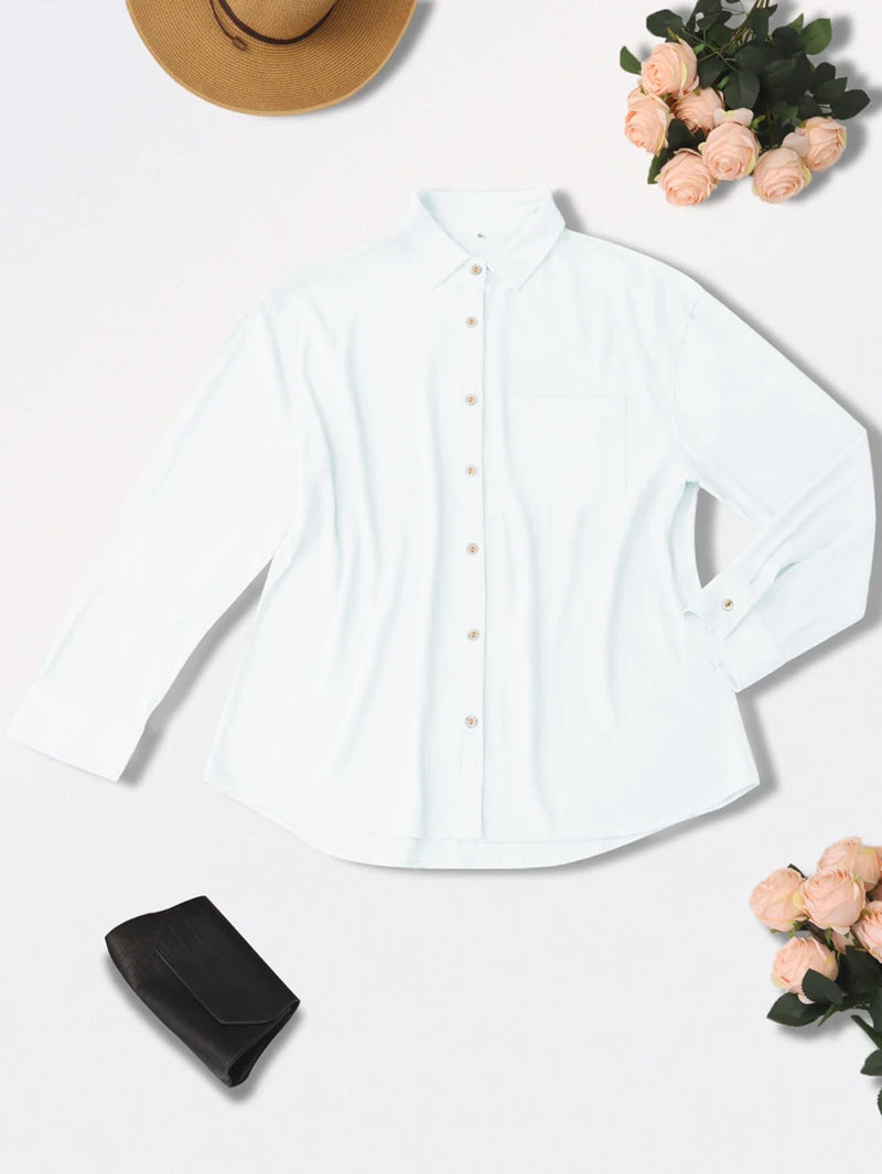 2025 Spring and Summer New Women'S Long Sleeve Collar Button Regular Version Cotton Linen Shirt Solid Color
