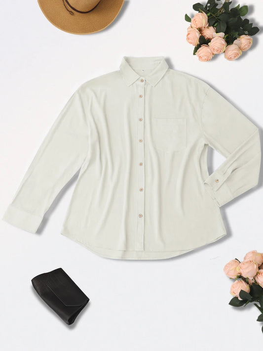 2025 Spring and Summer New Women'S Long Sleeve Collar Button Regular Version Cotton Linen Shirt Solid Color
