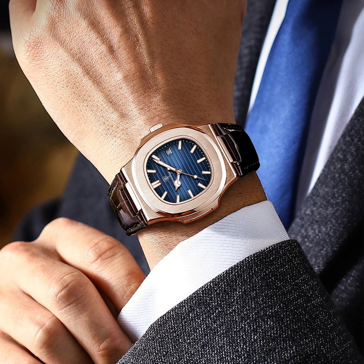 Top Luxury Square Man Watch Date Waterproof Luminous Quartz Men Watches High Quality Fashion Sports Leather Men'S Watch