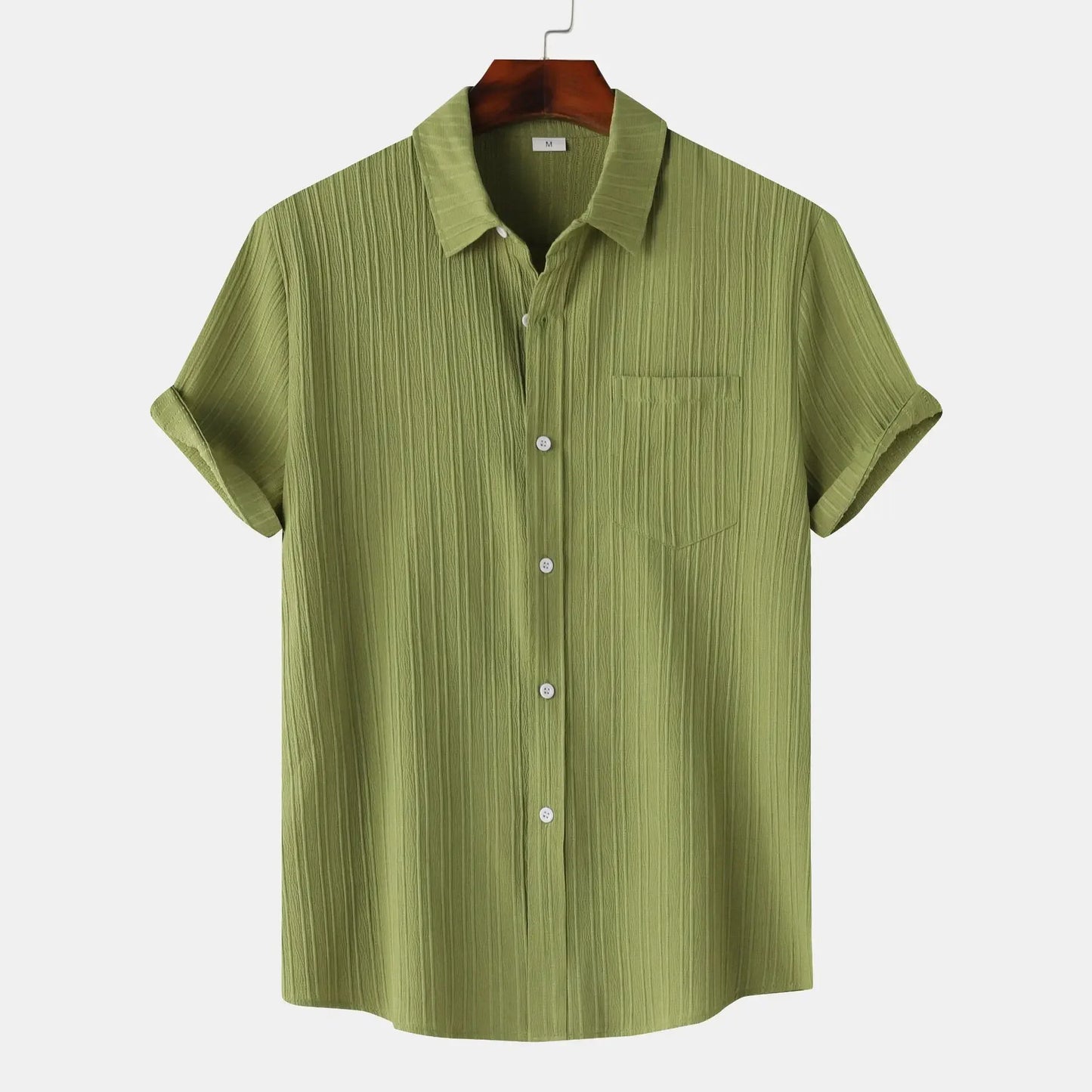 Mens Short Sleeved Shirt Summer New Solid Color Lapel Short Sleeved Shirt Mens