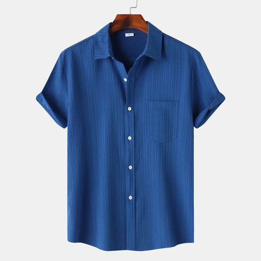 Mens Short Sleeved Shirt Summer New Solid Color Lapel Short Sleeved Shirt Mens