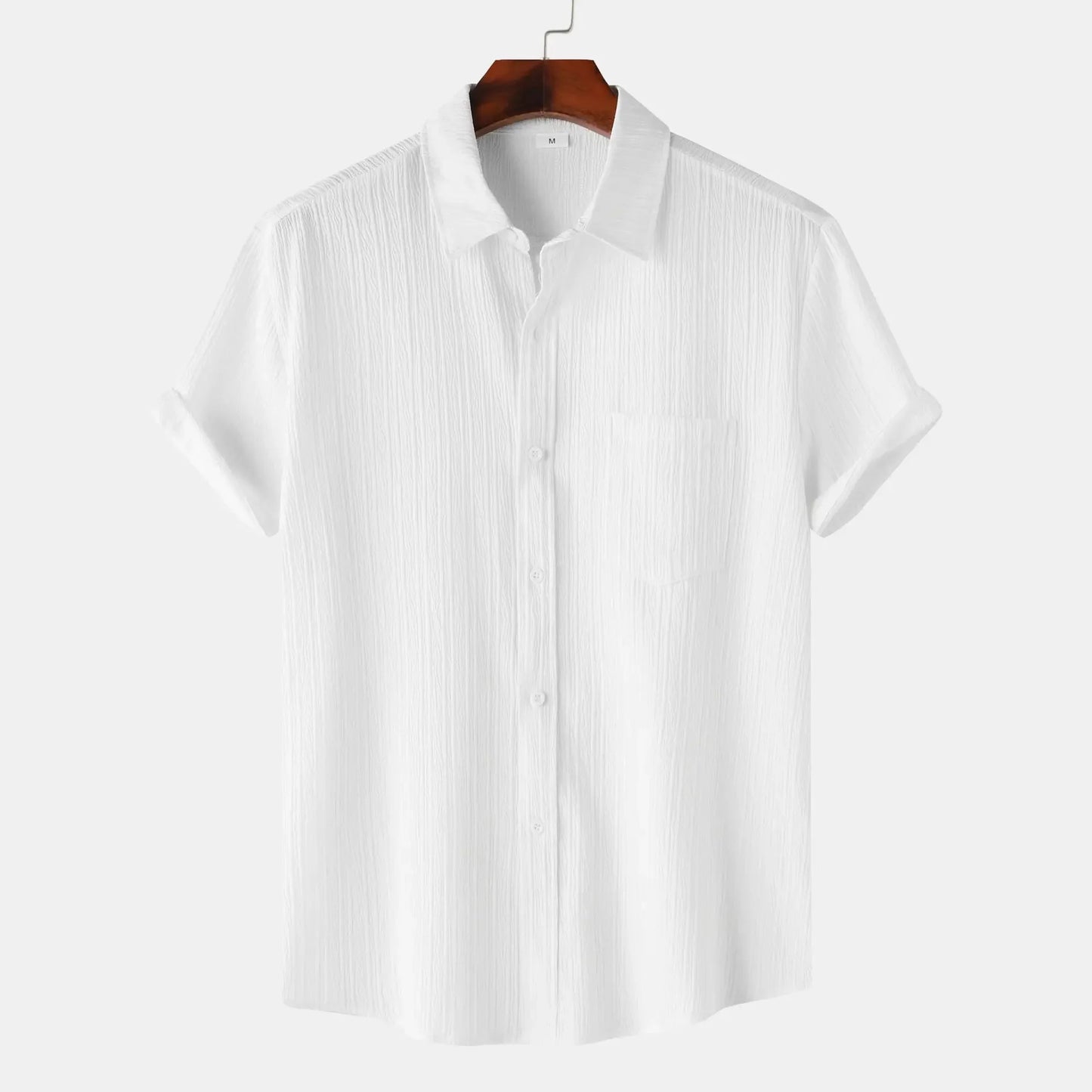 Mens Short Sleeved Shirt Summer New Solid Color Lapel Short Sleeved Shirt Mens