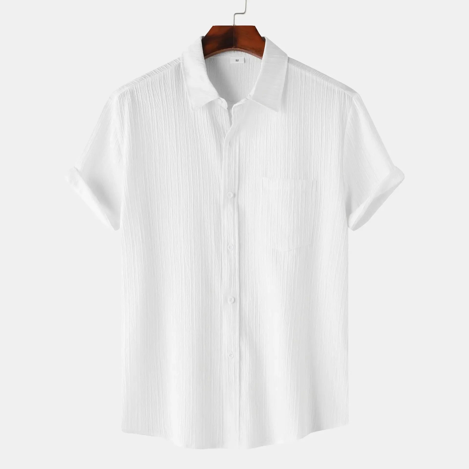 Mens Short Sleeved Shirt Summer New Solid Color Lapel Short Sleeved Shirt Mens