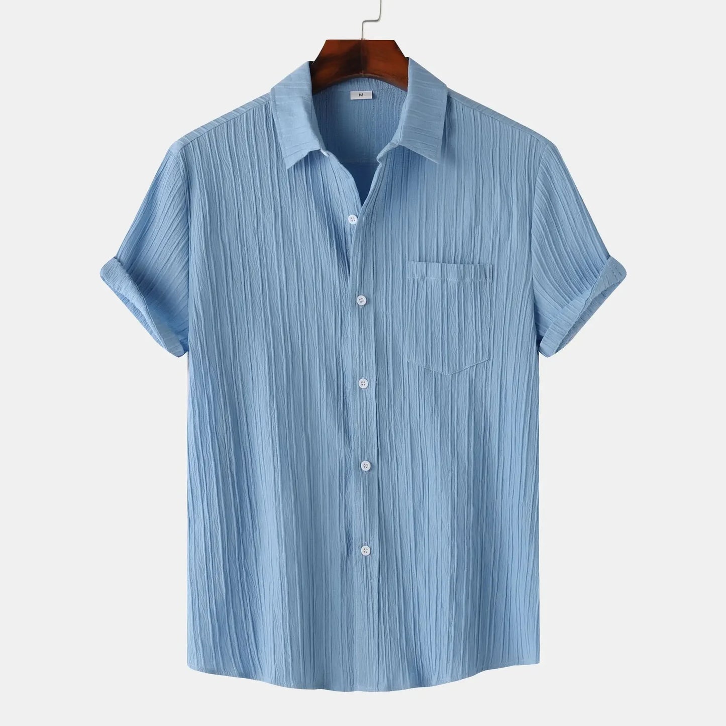 Mens Short Sleeved Shirt Summer New Solid Color Lapel Short Sleeved Shirt Mens