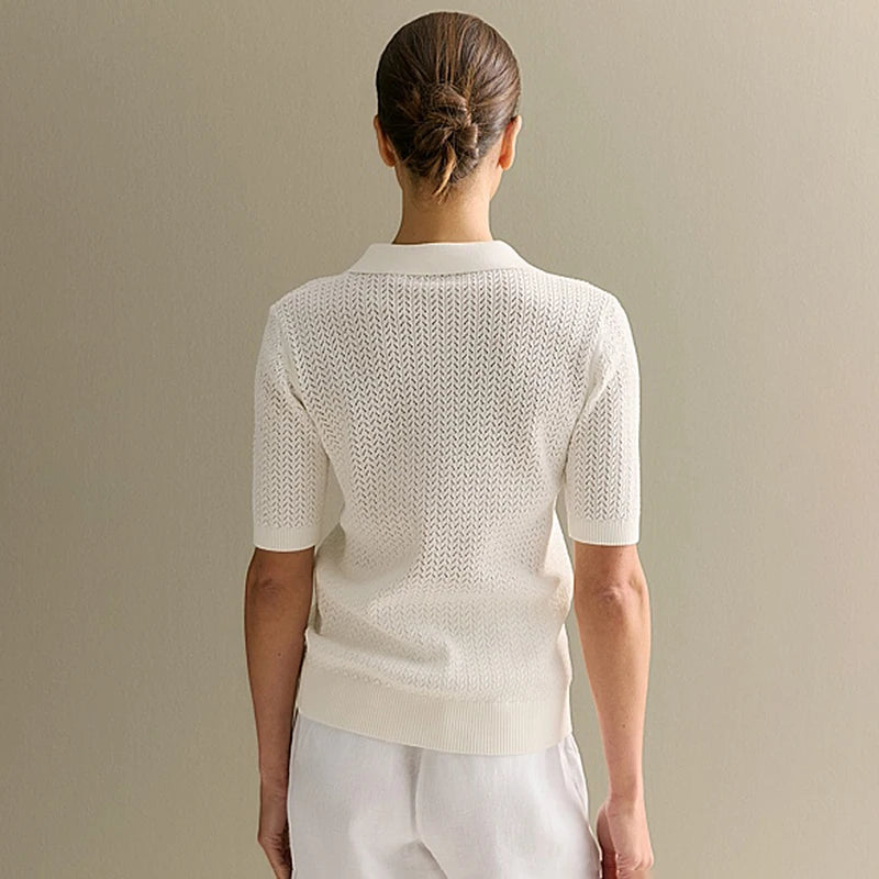 Short Sleeve Knitted T Shirt Woman Summer Casual Loose Lapel Solid Ins Hot Tops Pullover Female Sweater T Shirt Outwear