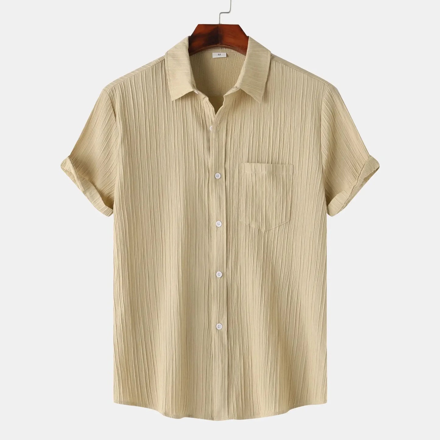 Mens Short Sleeved Shirt Summer New Solid Color Lapel Short Sleeved Shirt Mens