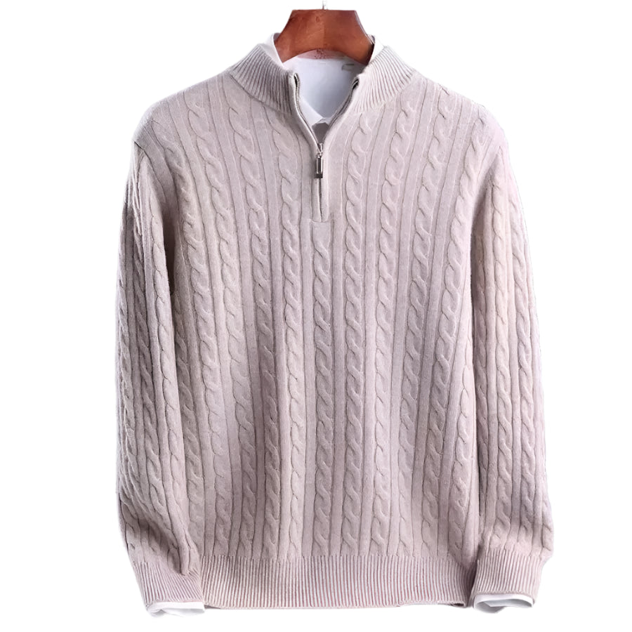 Men'S Warm Knitted Sweaters Autumn Winter Standing Neck Zipper Warm Tops Solid Jacquard Long Sleeve Knitted Pullovers Men