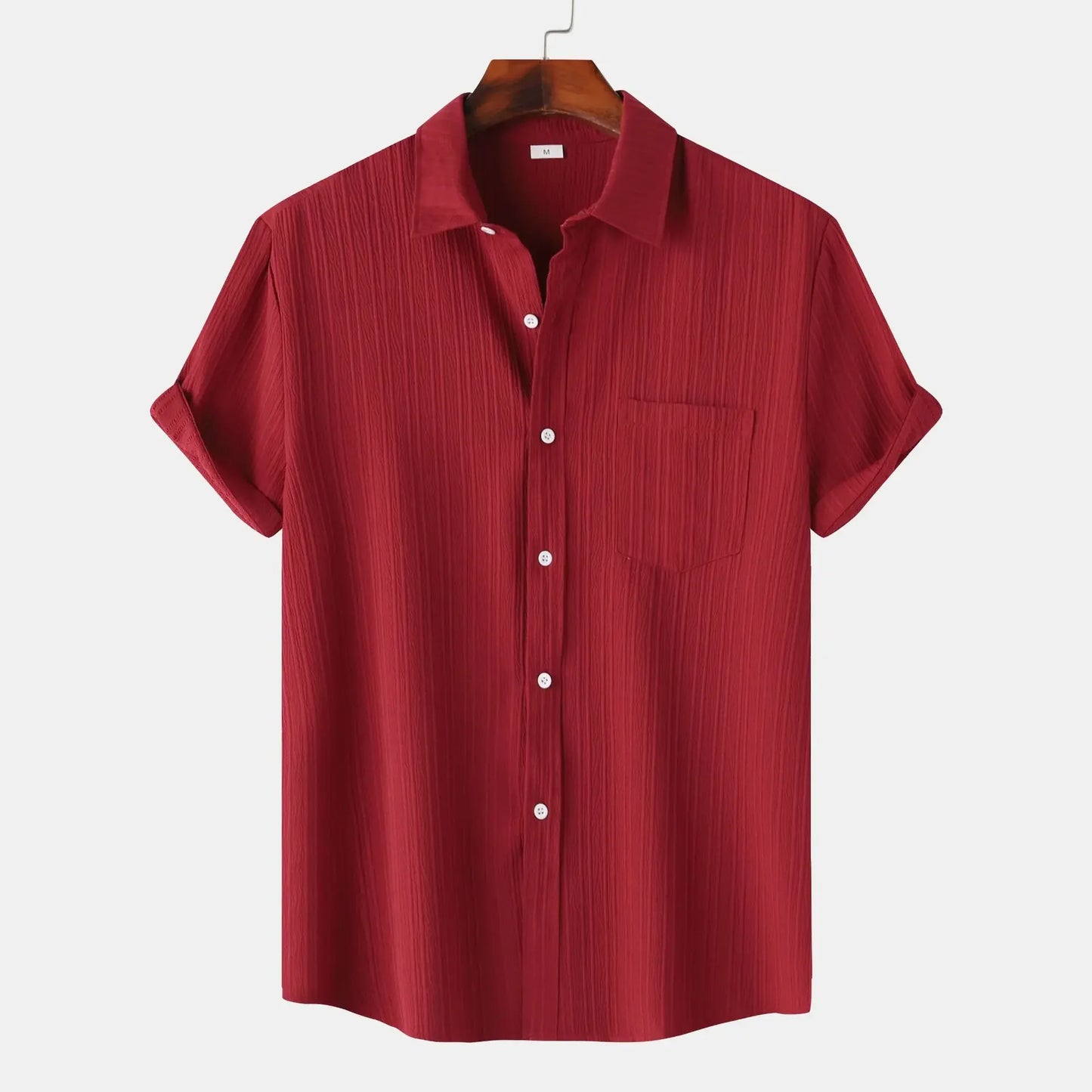 Mens Short Sleeved Shirt Summer New Solid Color Lapel Short Sleeved Shirt Mens