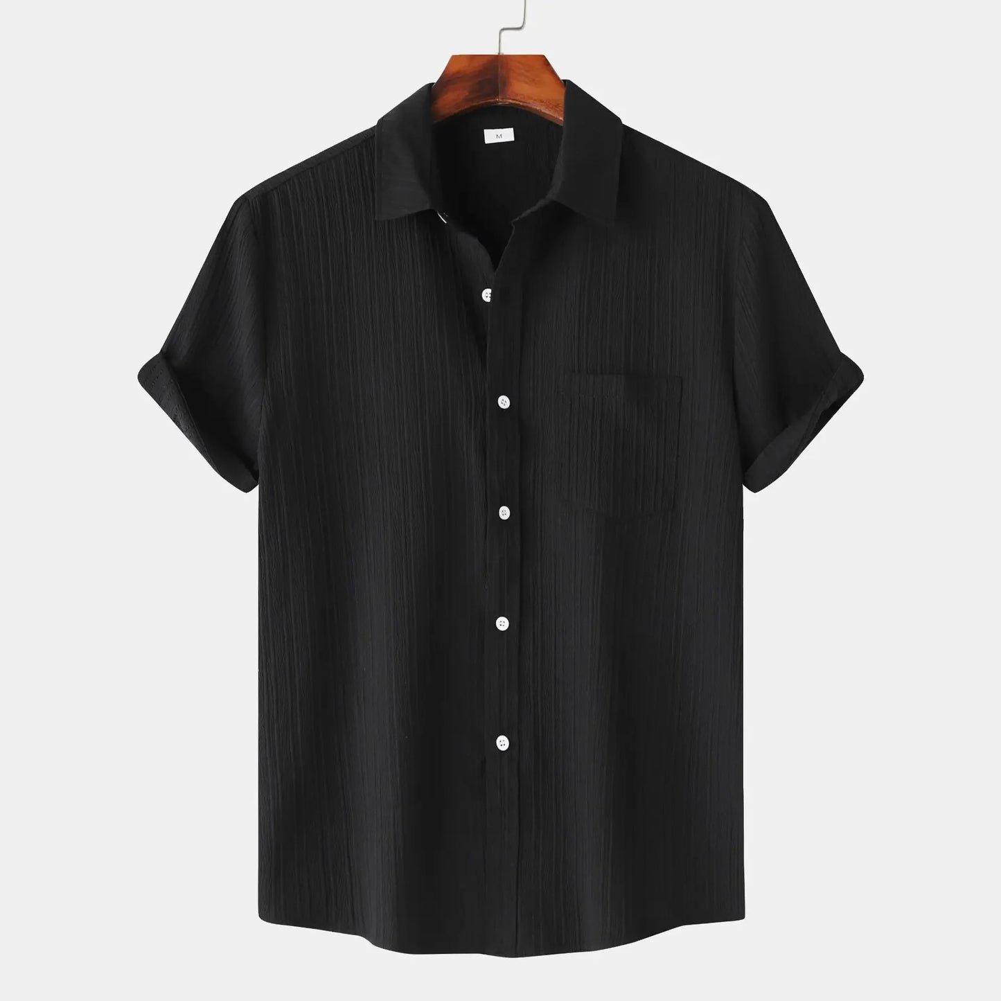 Mens Short Sleeved Shirt Summer New Solid Color Lapel Short Sleeved Shirt Mens