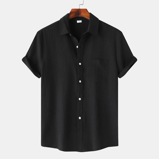 Mens Short Sleeved Shirt Summer New Solid Color Lapel Short Sleeved Shirt Mens