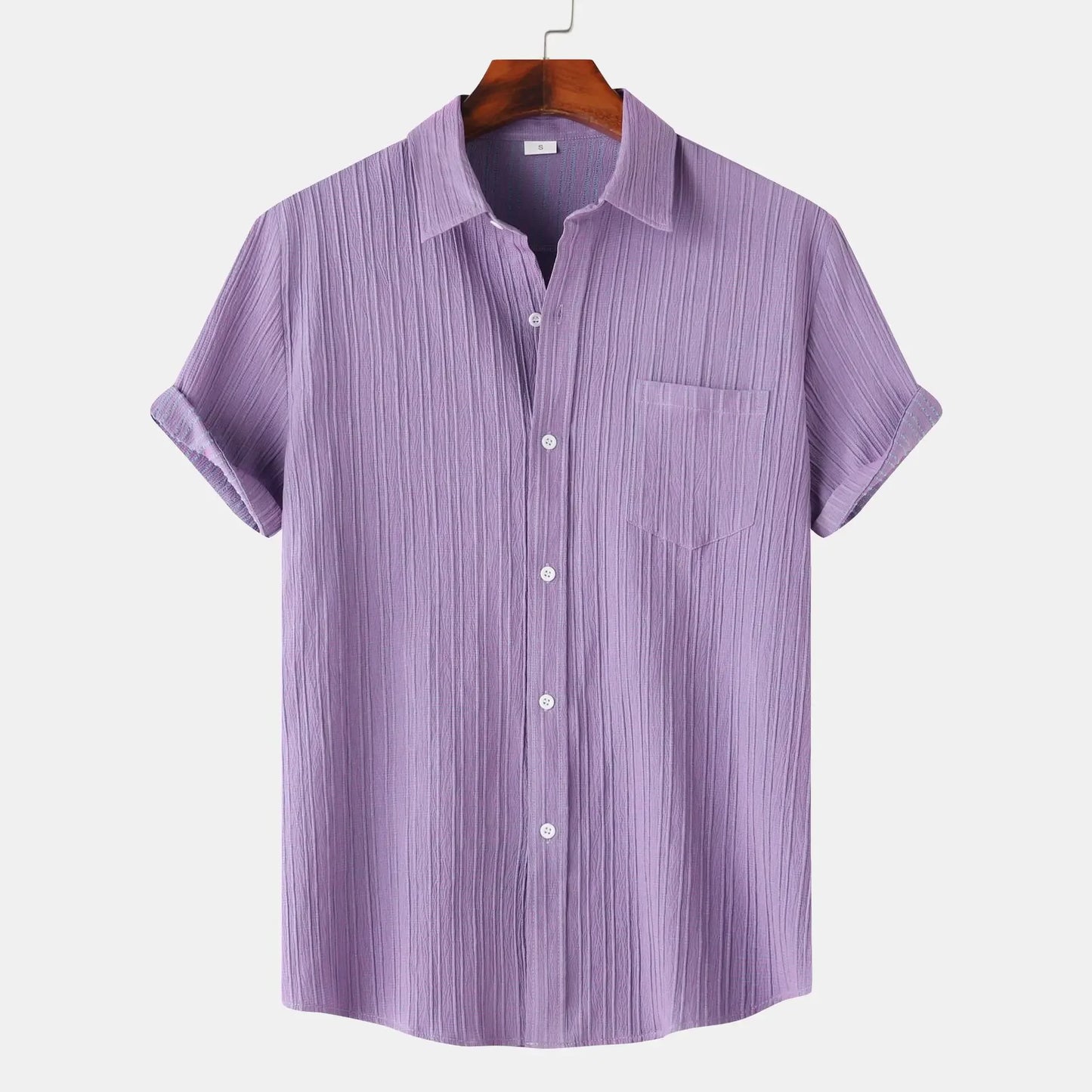 Mens Short Sleeved Shirt Summer New Solid Color Lapel Short Sleeved Shirt Mens