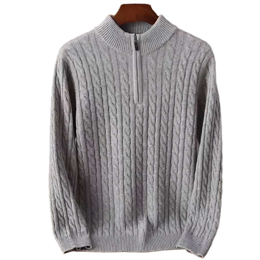Men'S Warm Knitted Sweaters Autumn Winter Standing Neck Zipper Warm Tops Solid Jacquard Long Sleeve Knitted Pullovers Men