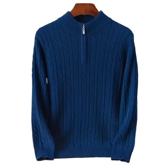 Men'S Warm Knitted Sweaters Autumn Winter Standing Neck Zipper Warm Tops Solid Jacquard Long Sleeve Knitted Pullovers Men