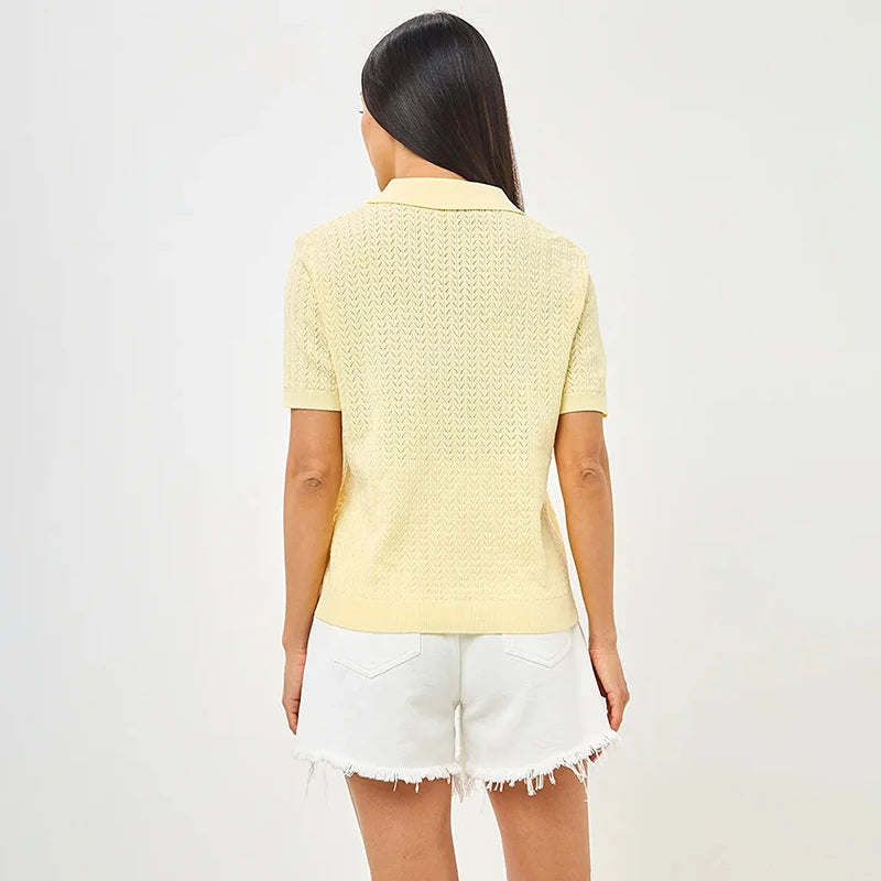 Short Sleeve Knitted T Shirt Woman Summer Casual Loose Lapel Solid Ins Hot Tops Pullover Female Sweater T Shirt Outwear