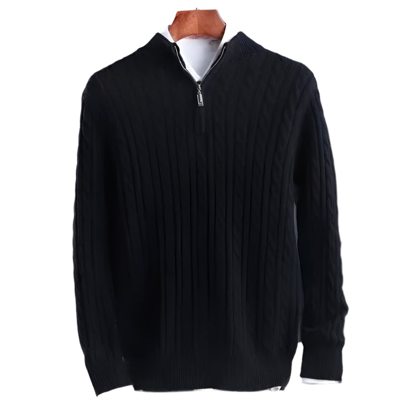 Men'S Warm Knitted Sweaters Autumn Winter Standing Neck Zipper Warm Tops Solid Jacquard Long Sleeve Knitted Pullovers Men