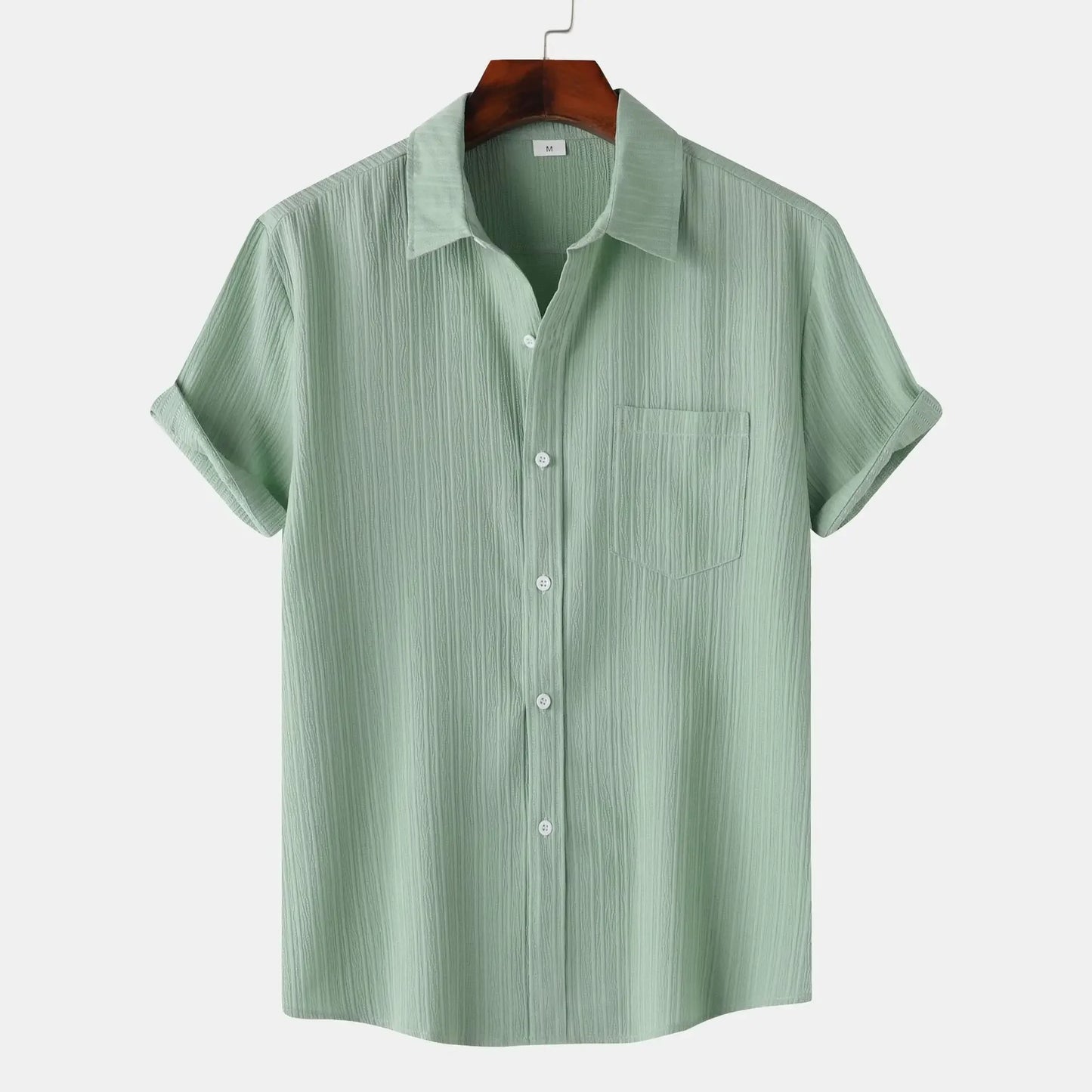 Mens Short Sleeved Shirt Summer New Solid Color Lapel Short Sleeved Shirt Mens