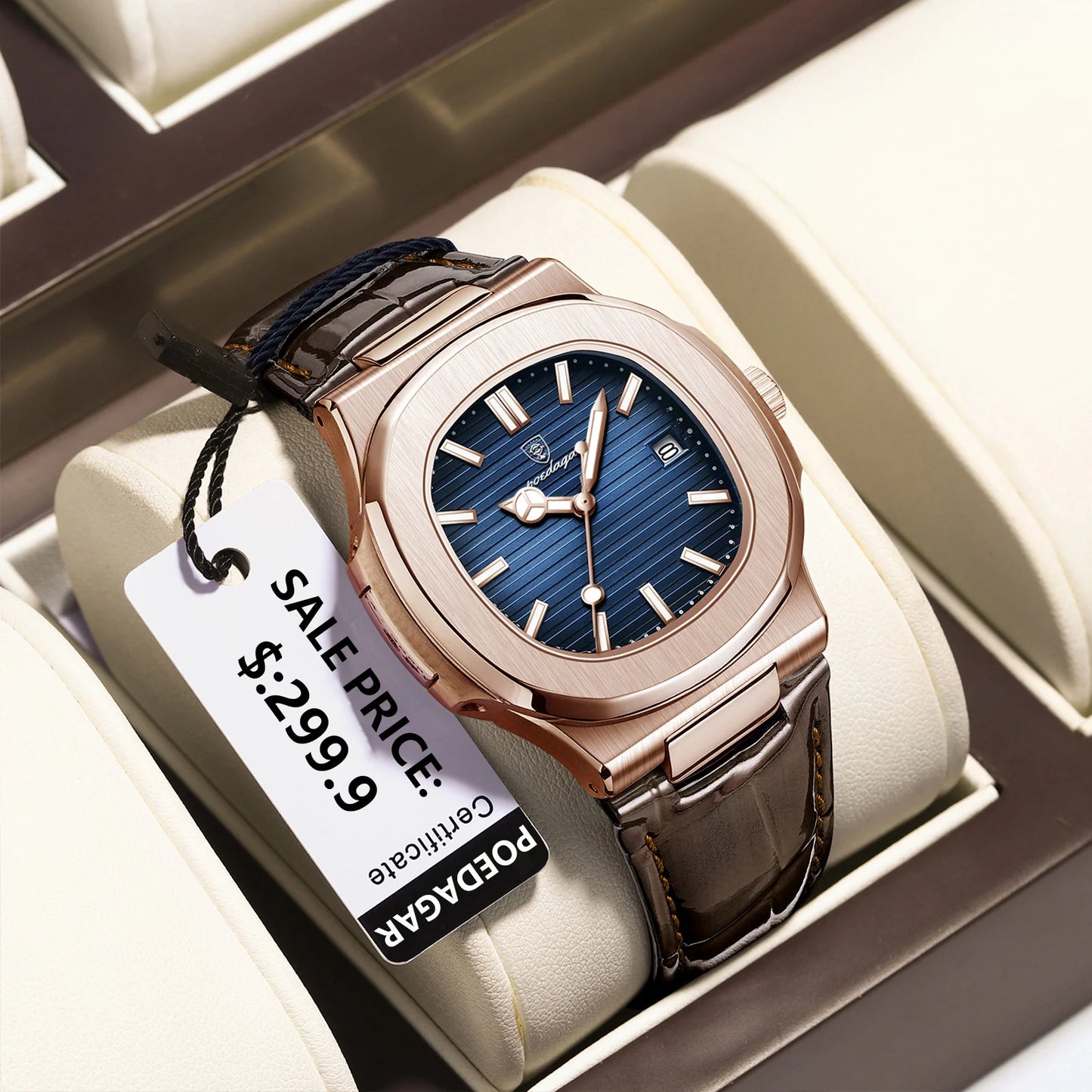 Top Luxury Square Man Watch Date Waterproof Luminous Quartz Men Watches High Quality Fashion Sports Leather Men'S Watch