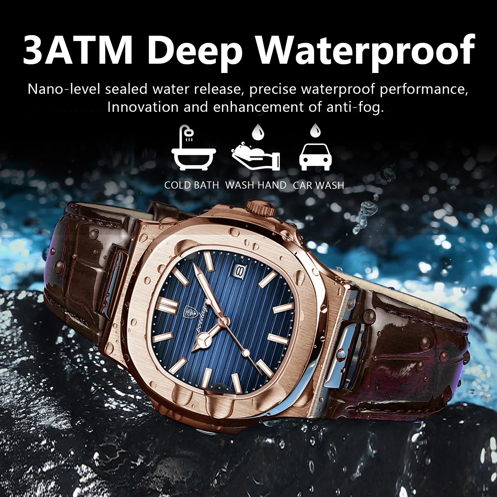Top Luxury Square Man Watch Date Waterproof Luminous Quartz Men Watches High Quality Fashion Sports Leather Men'S Watch