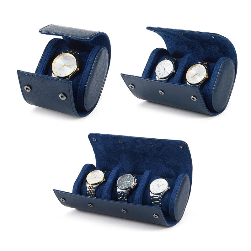 2023 New Blue Portable Watch Box High-Grade Leather Watch Storage Box Dust-Proof and Anti-Fall Multi-Function Watch