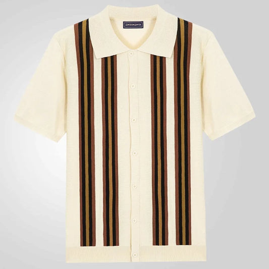 Men Striped Polo Shirts Single Breasted Tees Cardigan Knitted Short Sleeve Shirt Business Loose Tops Summer 2025 Buttons
