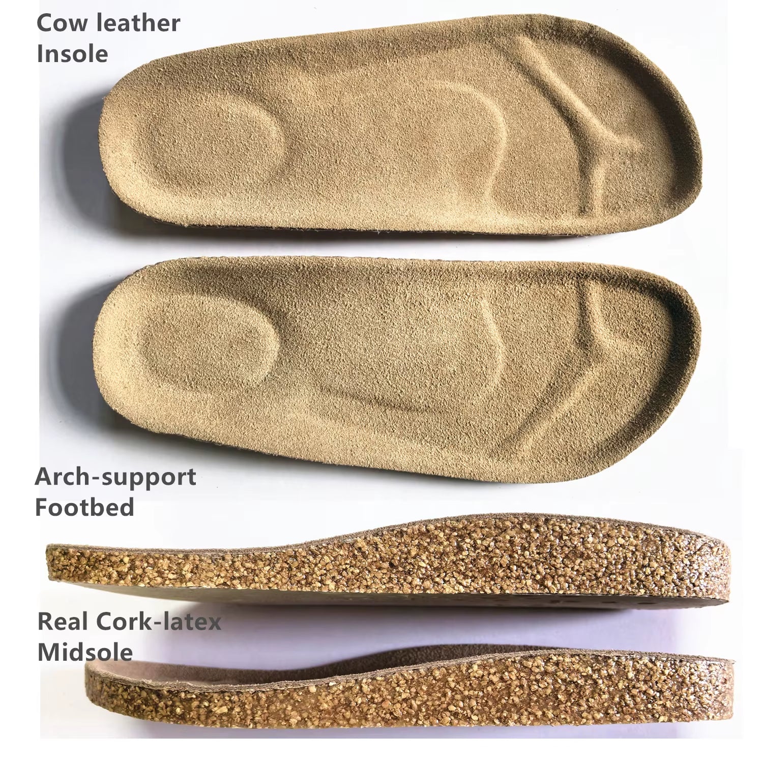Factory Custom High Quality Men'S Leather Mules Cow Suede Cork Clogs for Indoor Outdoor