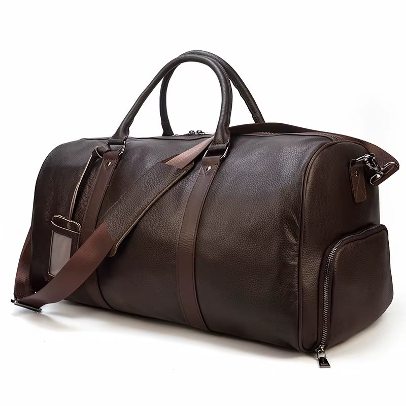 Luxury Genuine Leather Men Women Travel Bag Cow Leather Carry on Luggage Bag Travel Shoulder Bag Male Female Weekend Duffle Bag