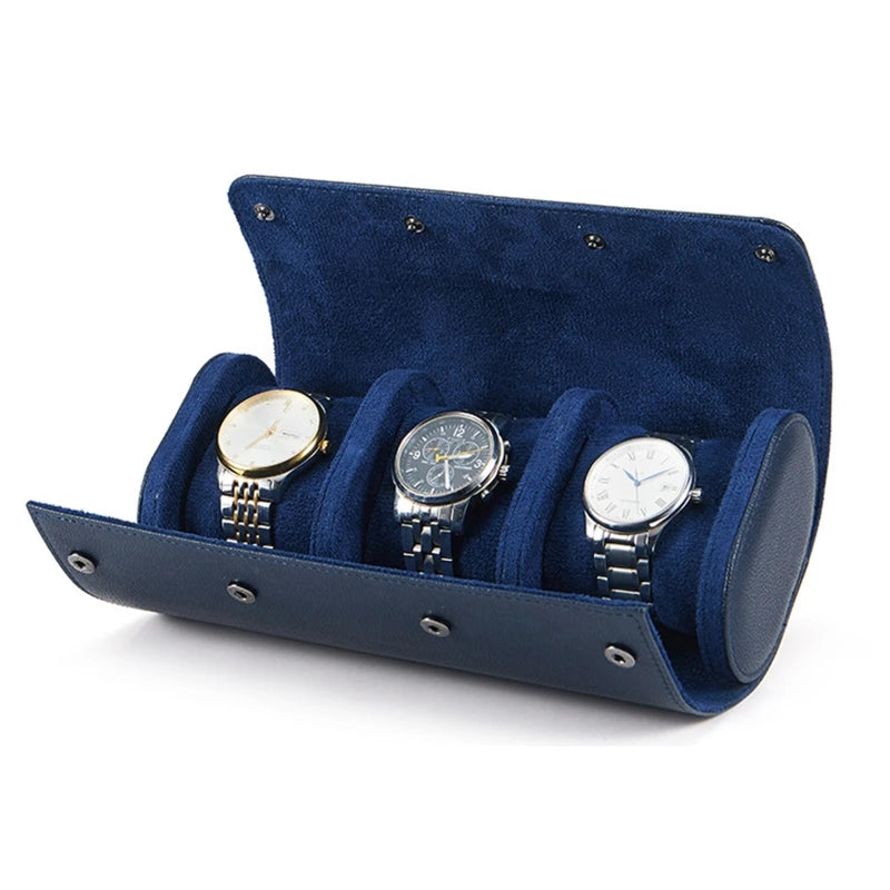 2023 New Blue Portable Watch Box High-Grade Leather Watch Storage Box Dust-Proof and Anti-Fall Multi-Function Watch
