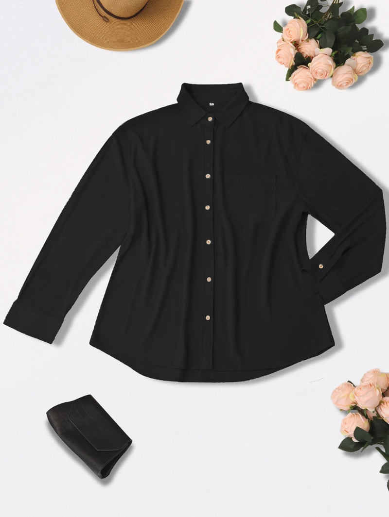 2025 Spring and Summer New Women'S Long Sleeve Collar Button Regular Version Cotton Linen Shirt Solid Color